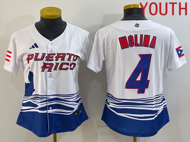 Youth 2023 World Cub Puerto Rico 4 Molina White MLB Jersey6